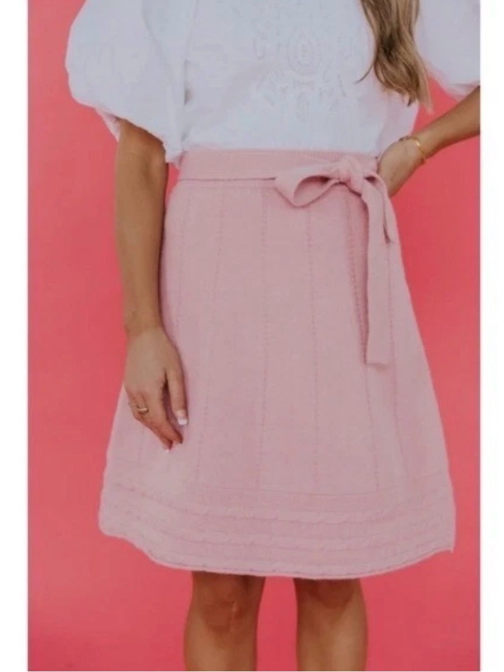 Roolee Pink Knit Belted Sweater Skirt Size XL
